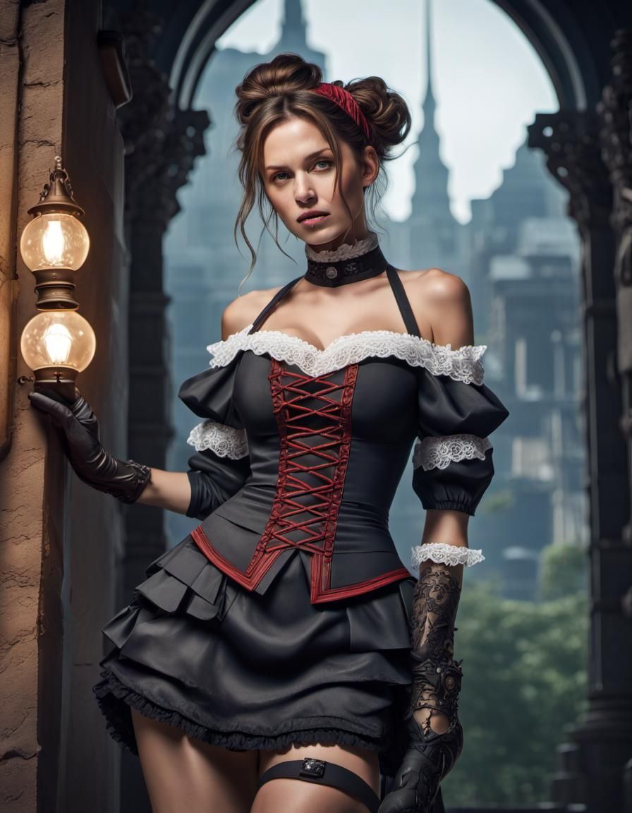 Lara Croft French Maid Outfit, Digital Matte Painting
