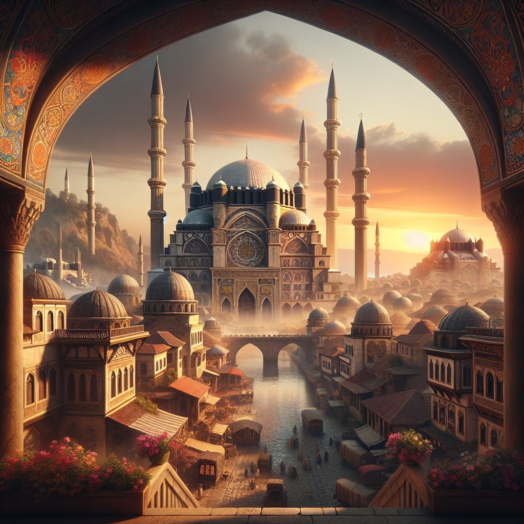 Edirne's Selimiye Mosque at Sunset: A Hyperrealistic Ottoman...