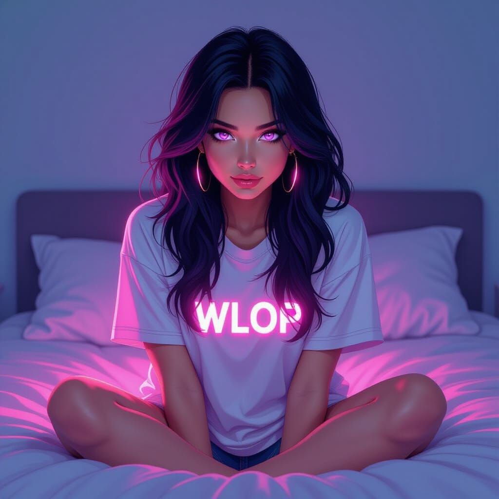 Seductive Raven-Haired Gamer in Cel-Shaded WLOP Style