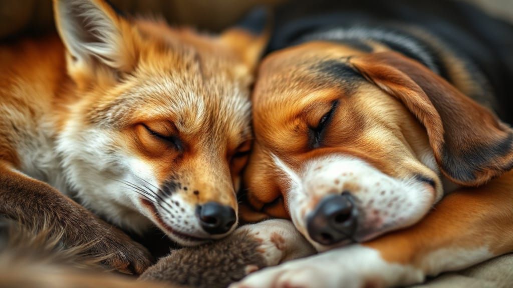 Fox and Basset Hound Nap Together