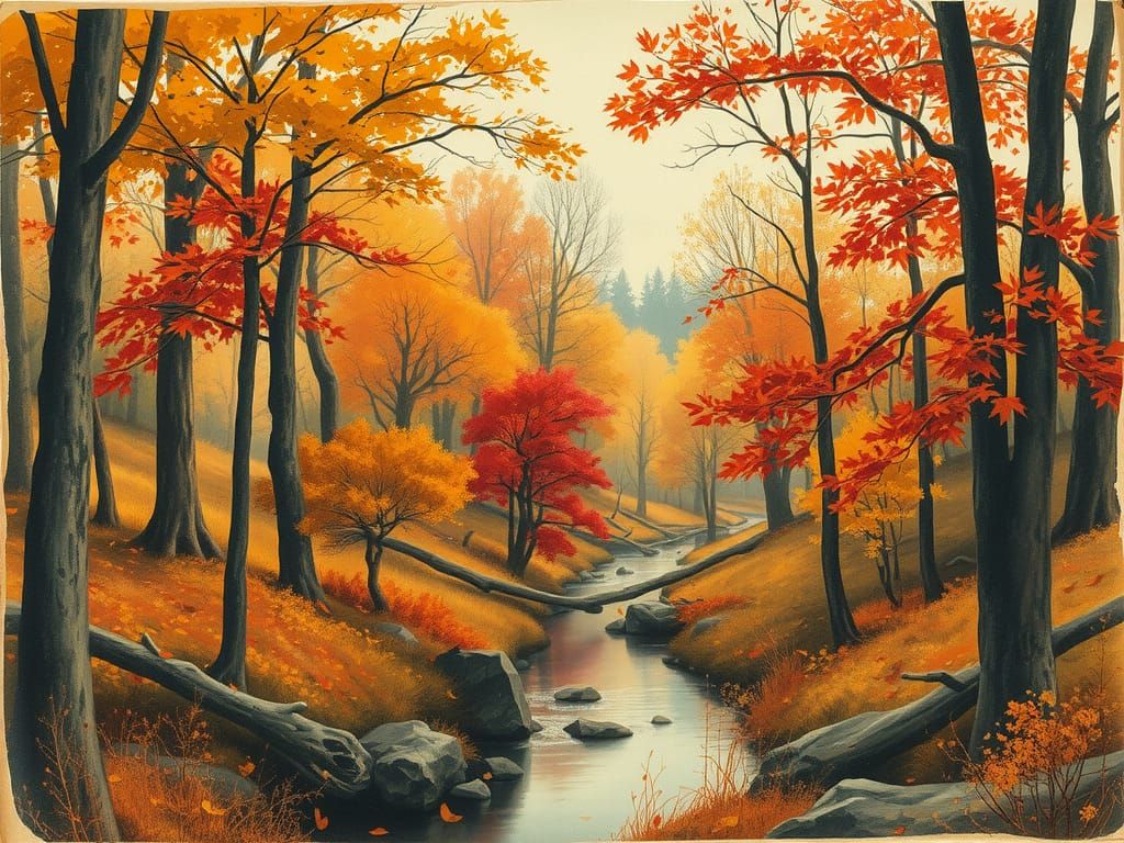 Vintage Autumn Forest in Watercolor Style