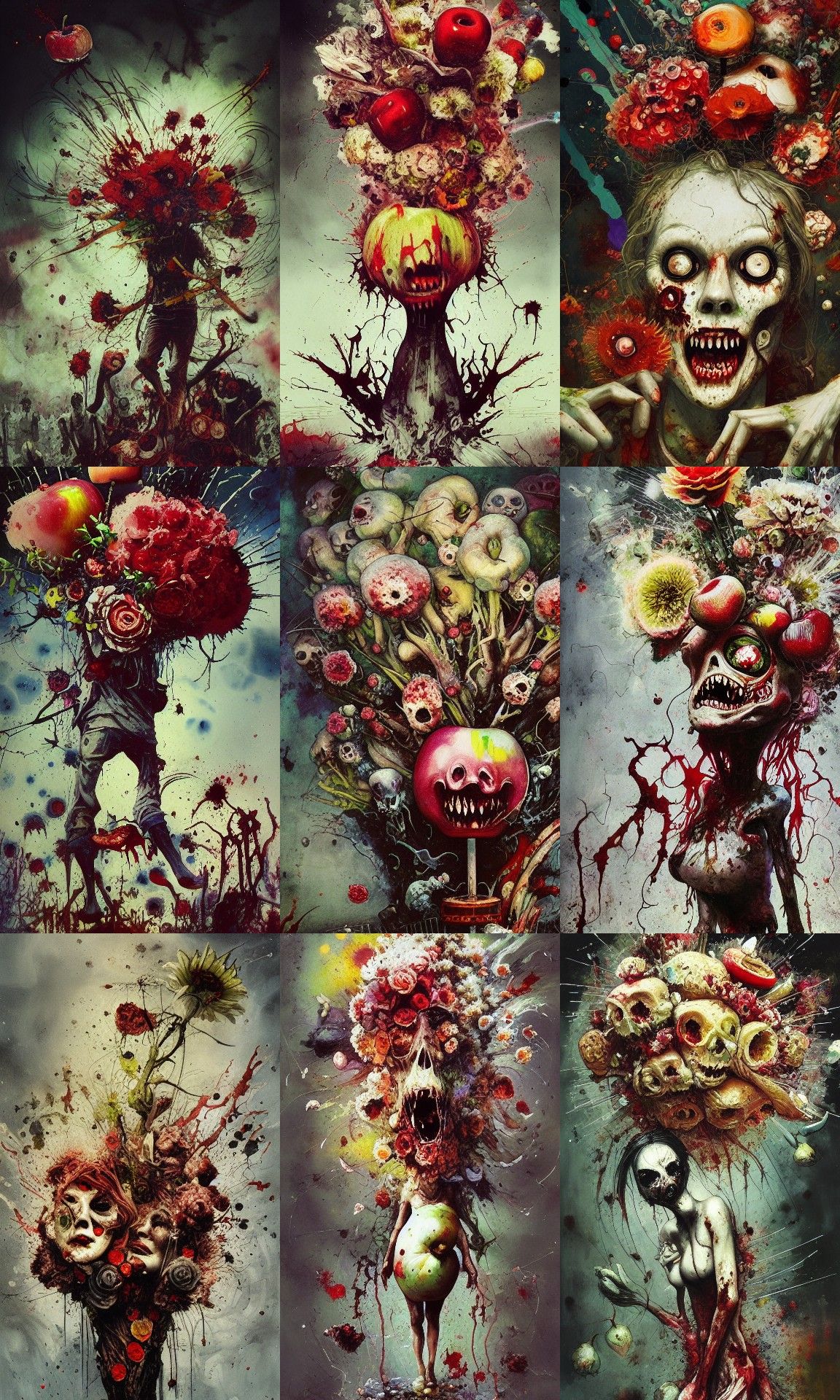 Zombiecore Rotten Apple Bouquet: Intricate Mixed Media