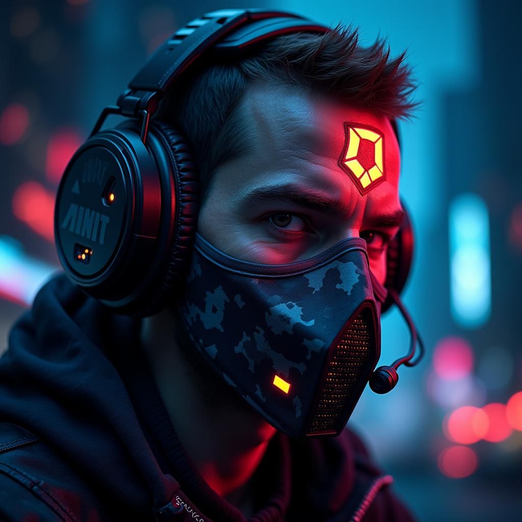 Intense Gamer Profile Picture in Cyberpunk Style