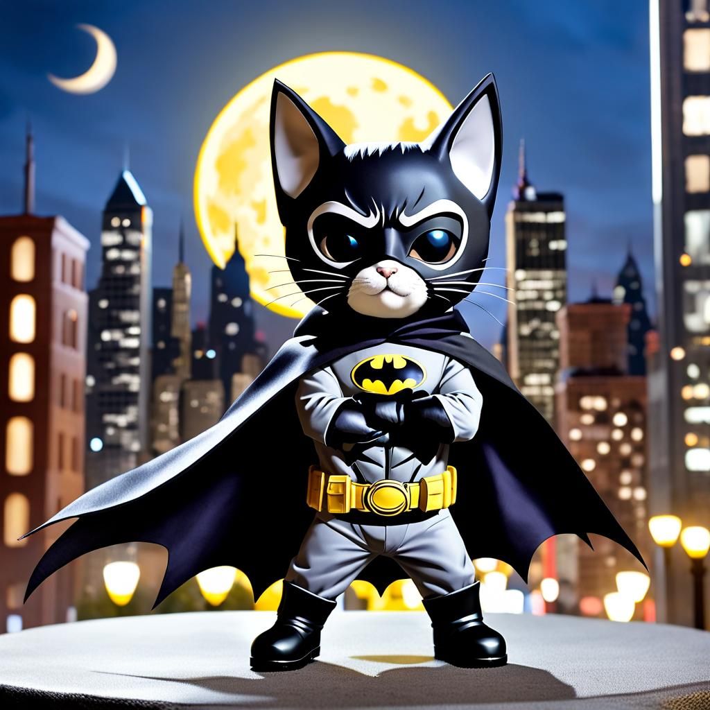 An adorable kitten dressed as Batman: he wears a black cape ...