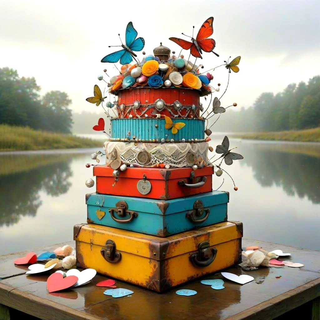 Whimsical Wonderland of Stacked Heart Boxes in Vibrant Color...