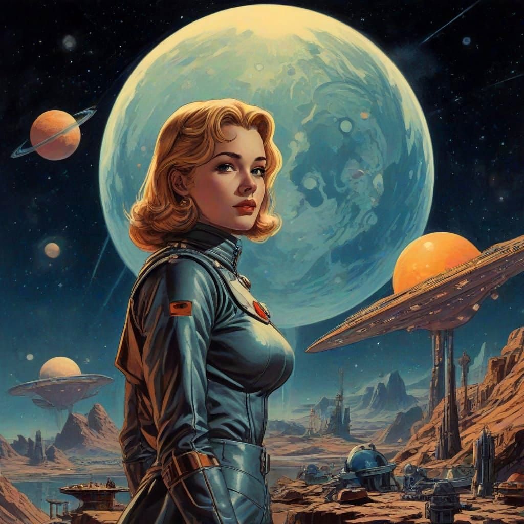 Retro-Futuristic Star Creatures in Cosmic Landscape