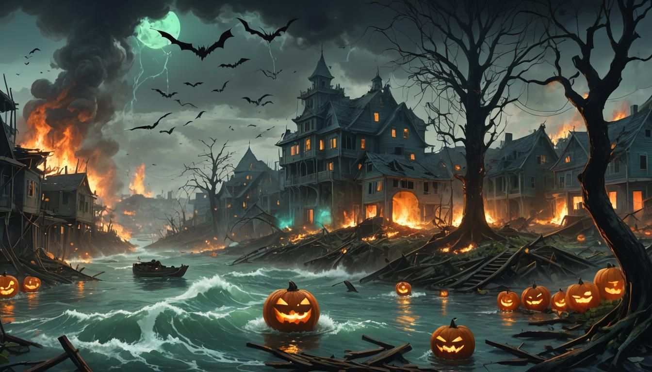 Divided World: Serene Nature vs. Burning Destruction