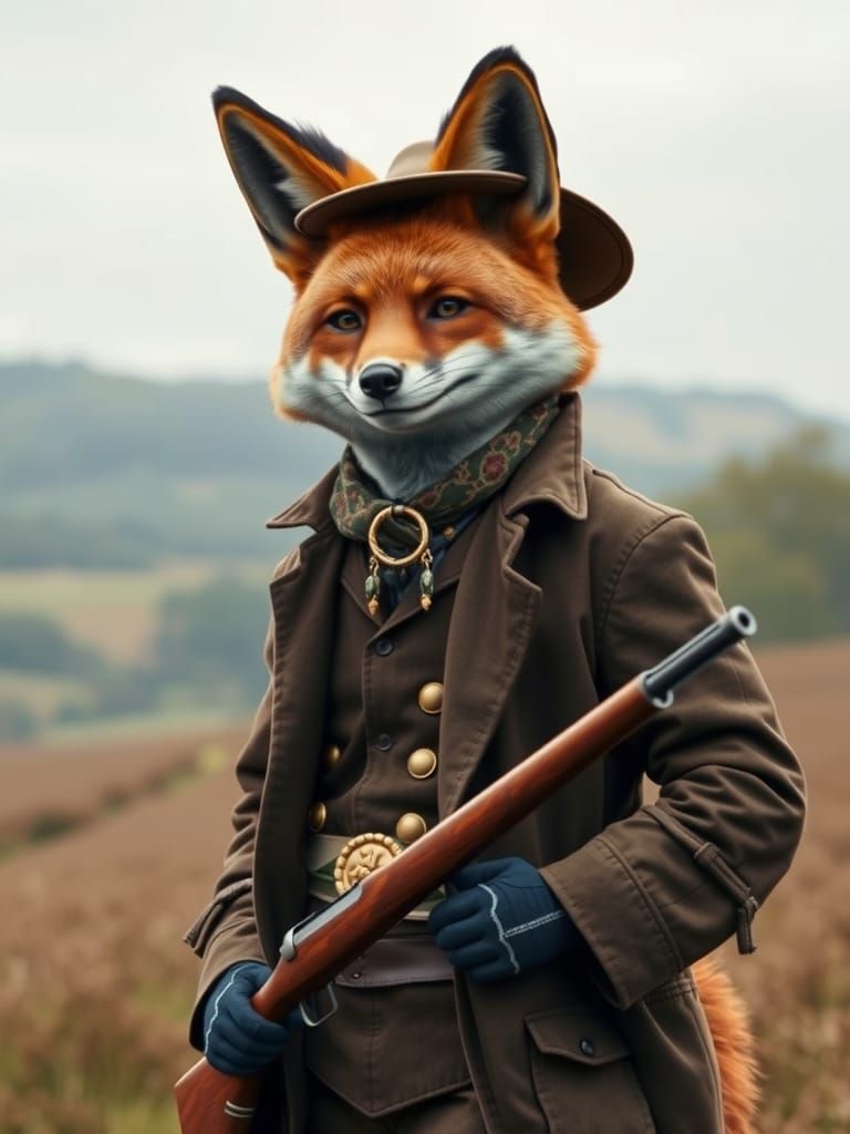 Anthropomorphic Fox in Traditional Hunting Suit