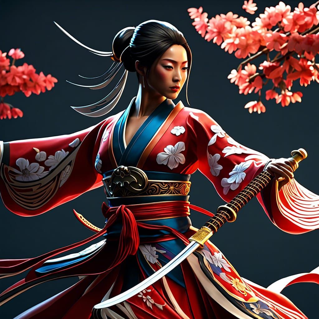 Japanese Sword Dancer in Anime Style