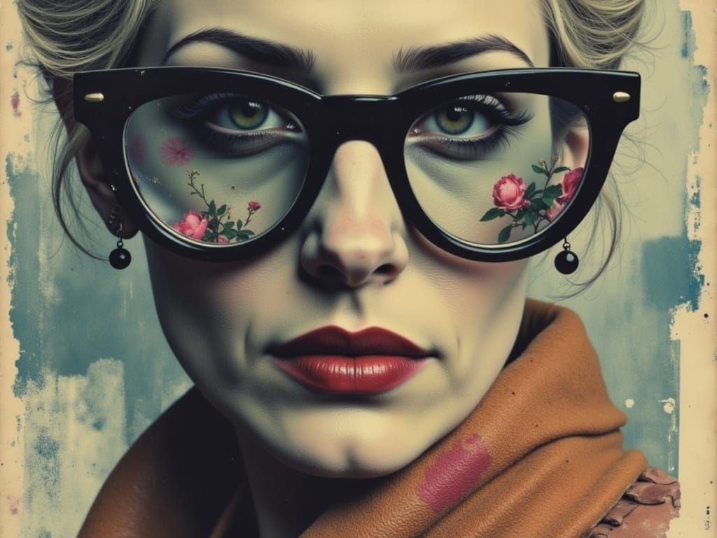 Iris Apfel Portrait in Picasso Modigliani Style