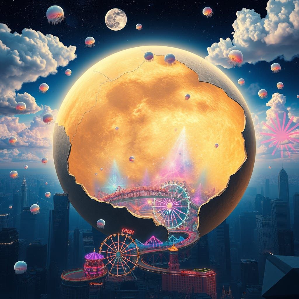Luminous Moon Cracks Open to Vibrant Dreamworld
