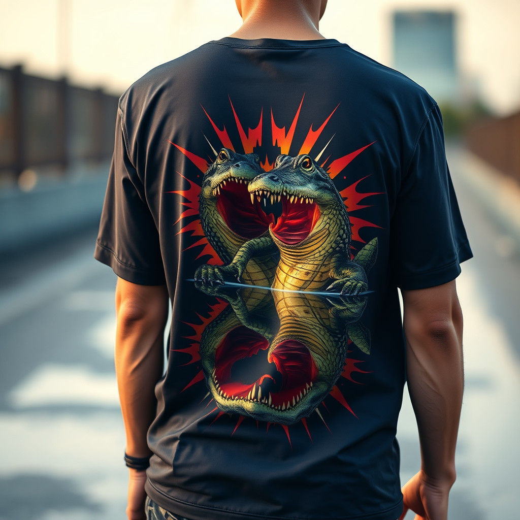 Alligator T-Shirt with Heart Reflection, Hyper-Realistic Sty...