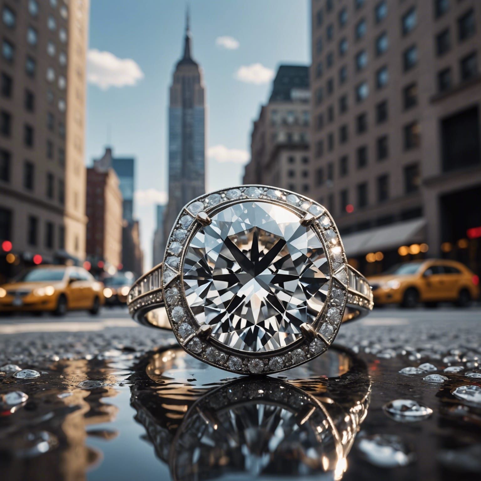 Diamond Ring Reflects Empire State Building: Hyperrealistic