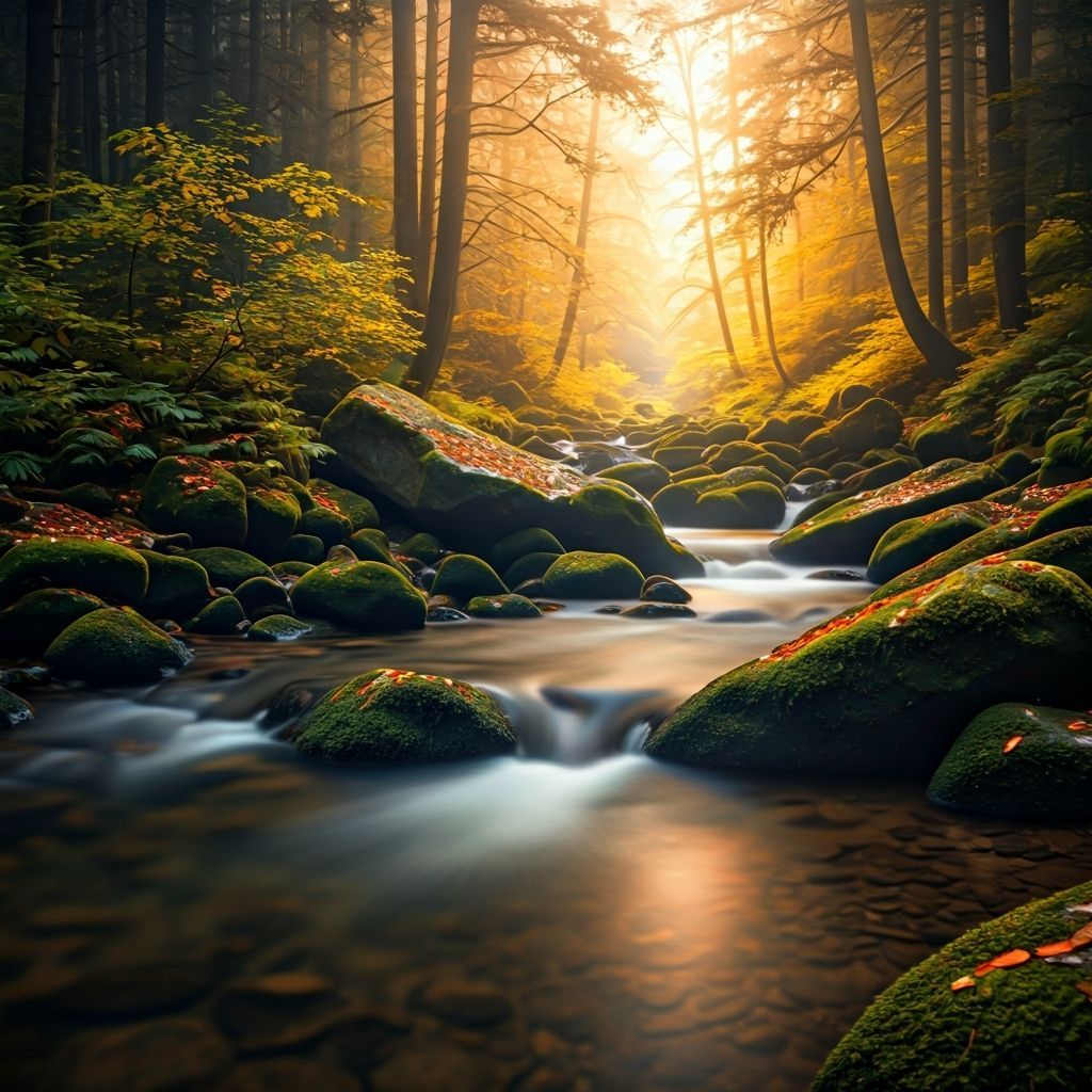 Vivid Autumn Stream in Enchanted Forest