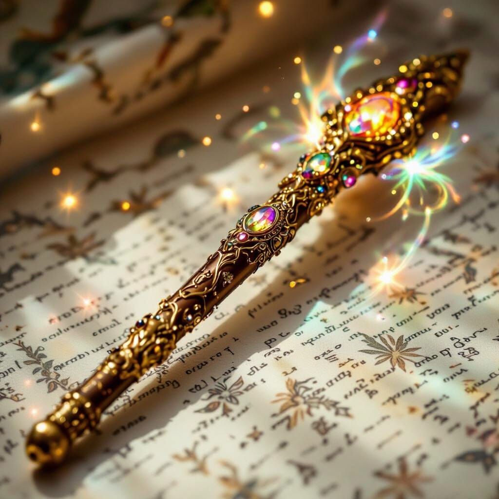 Shimmering Magic Wand with Gems and Potent Energy