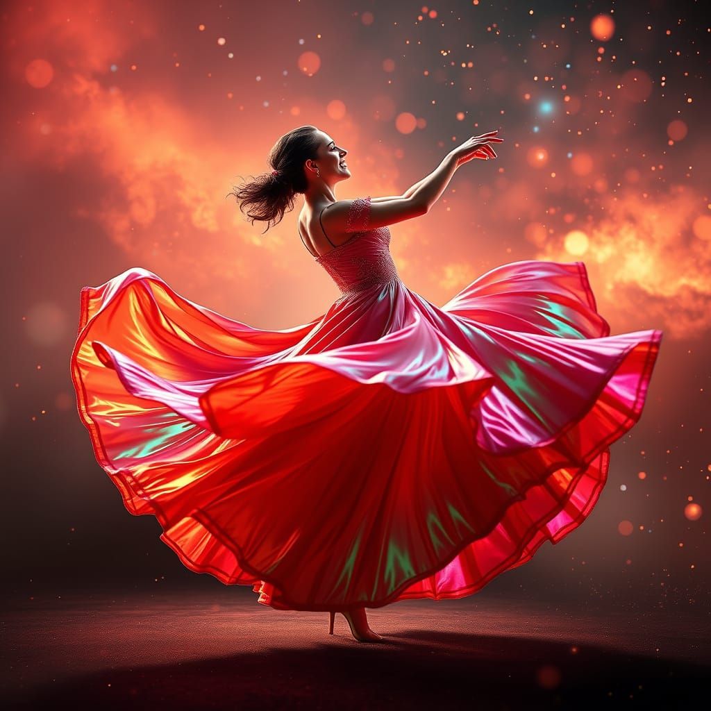 Flamenco Dancer Twirling in Nebula, Digital Art