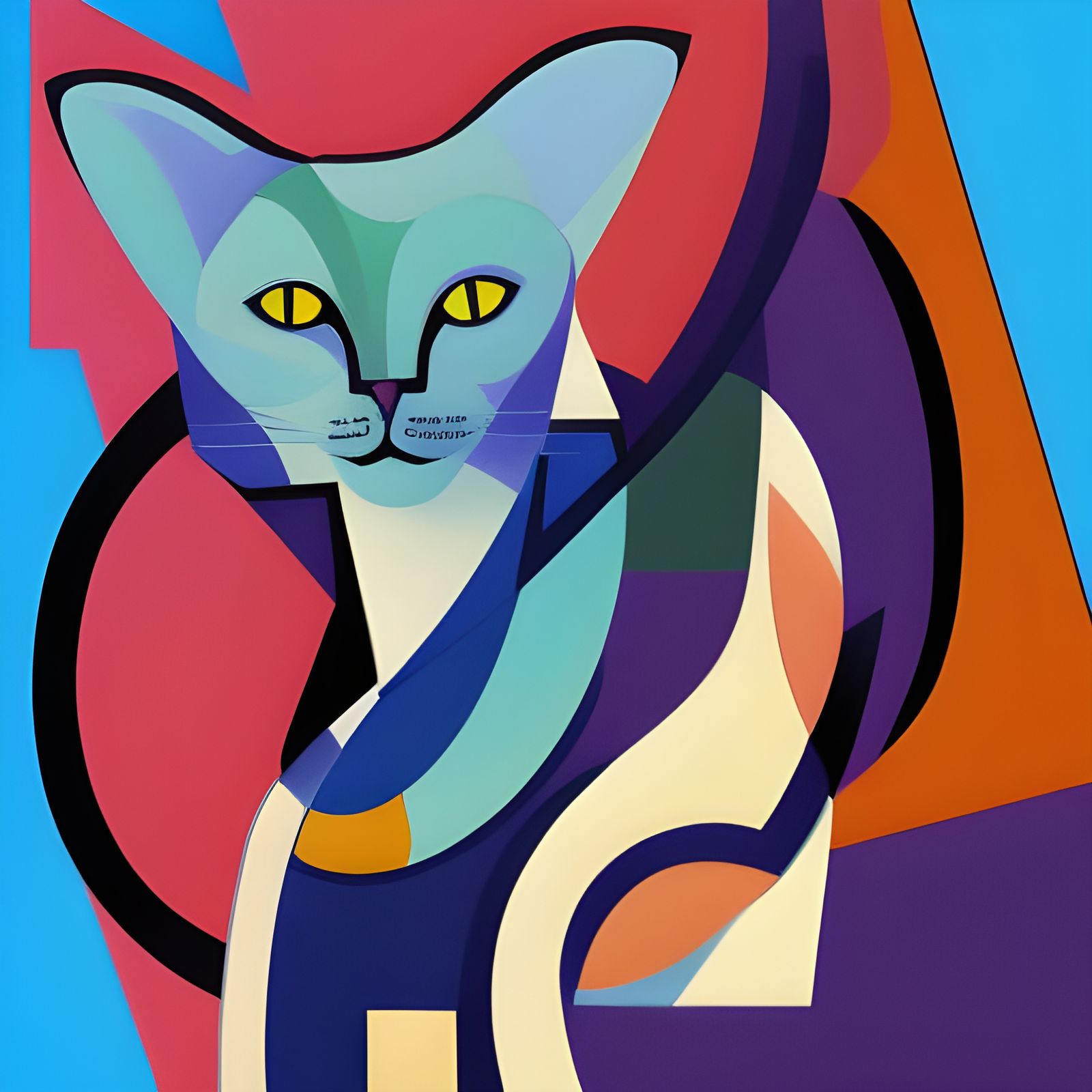 Cubist Cat in Geometric Fauvism Style