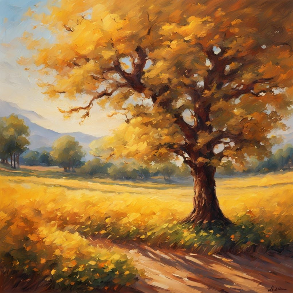 Impressionist Tree in Golden Light