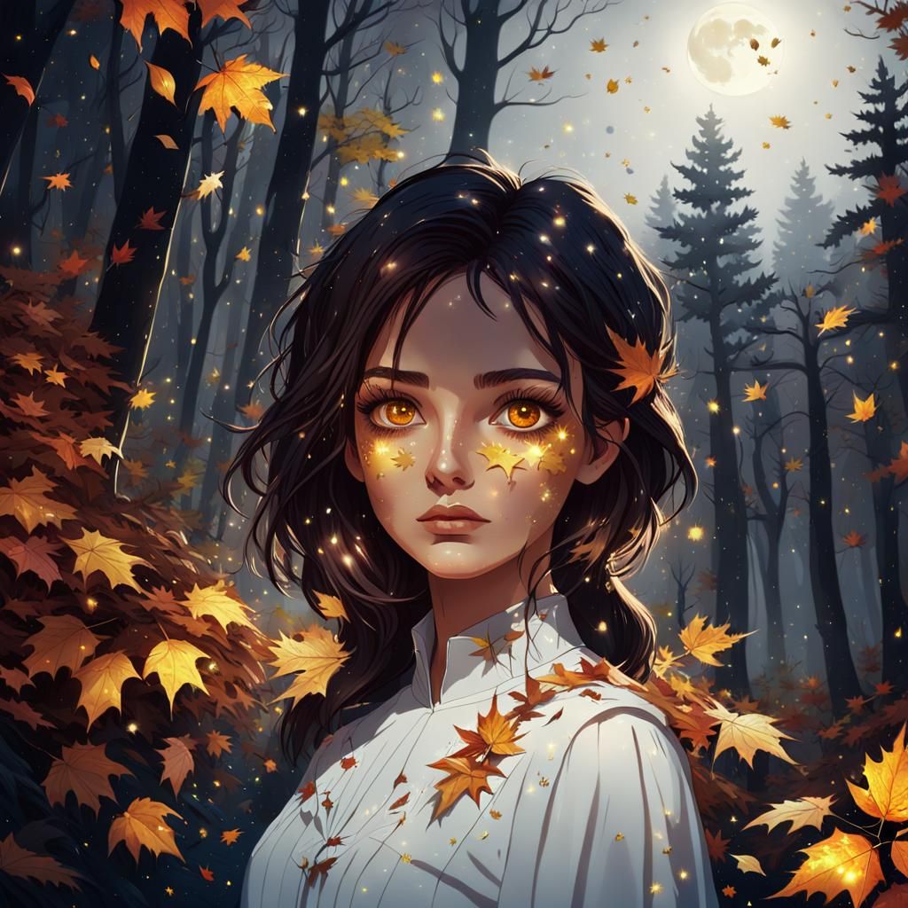 Autumn Forest Girl Portrait in Detailed Matte Painting