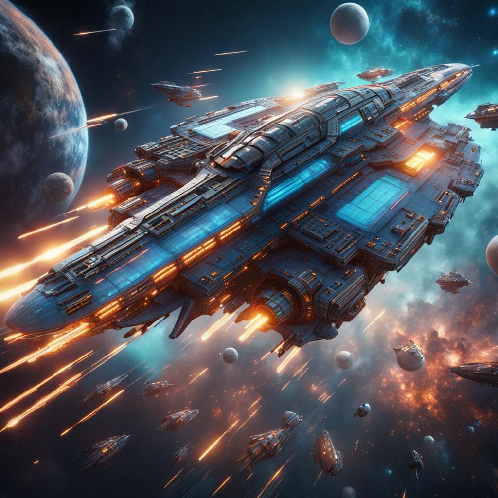 Futuristic Spaceship Soaring Through Hyperspace