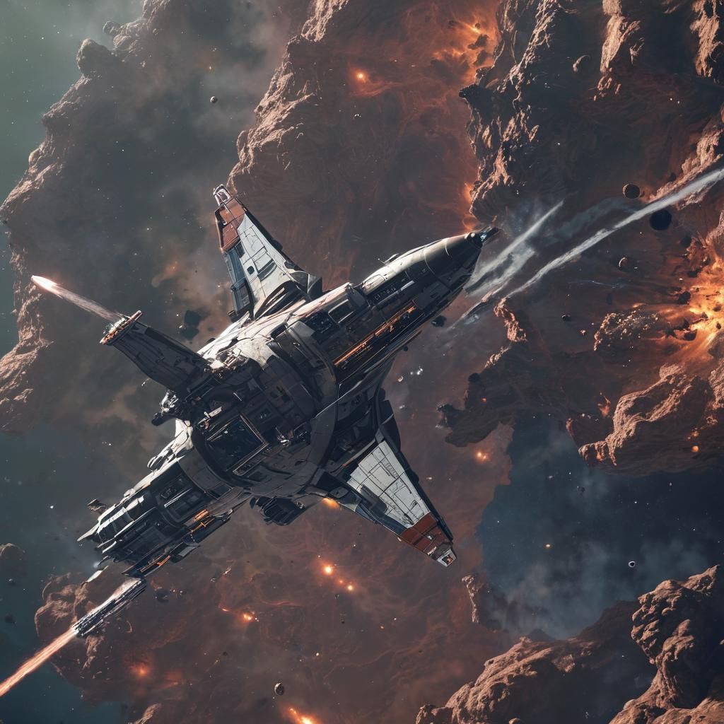 Spaceship Ascending into Deep Space: Detailed Matte Painting