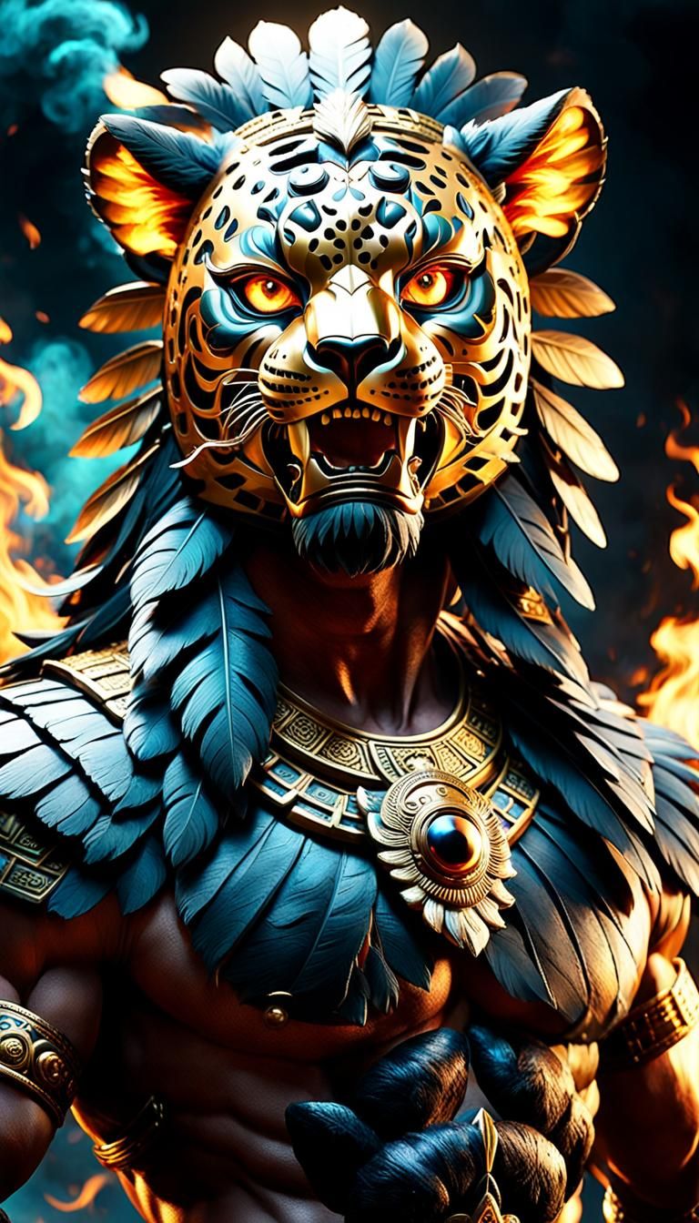 Mayan God Balam Ready for Battle: Digital Art