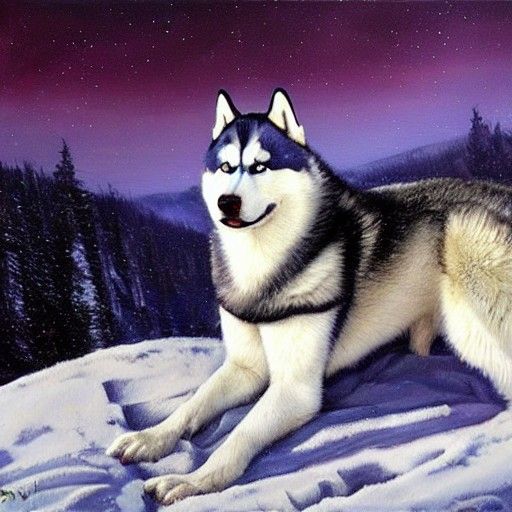 Husky King on Snowy Mountain Throne