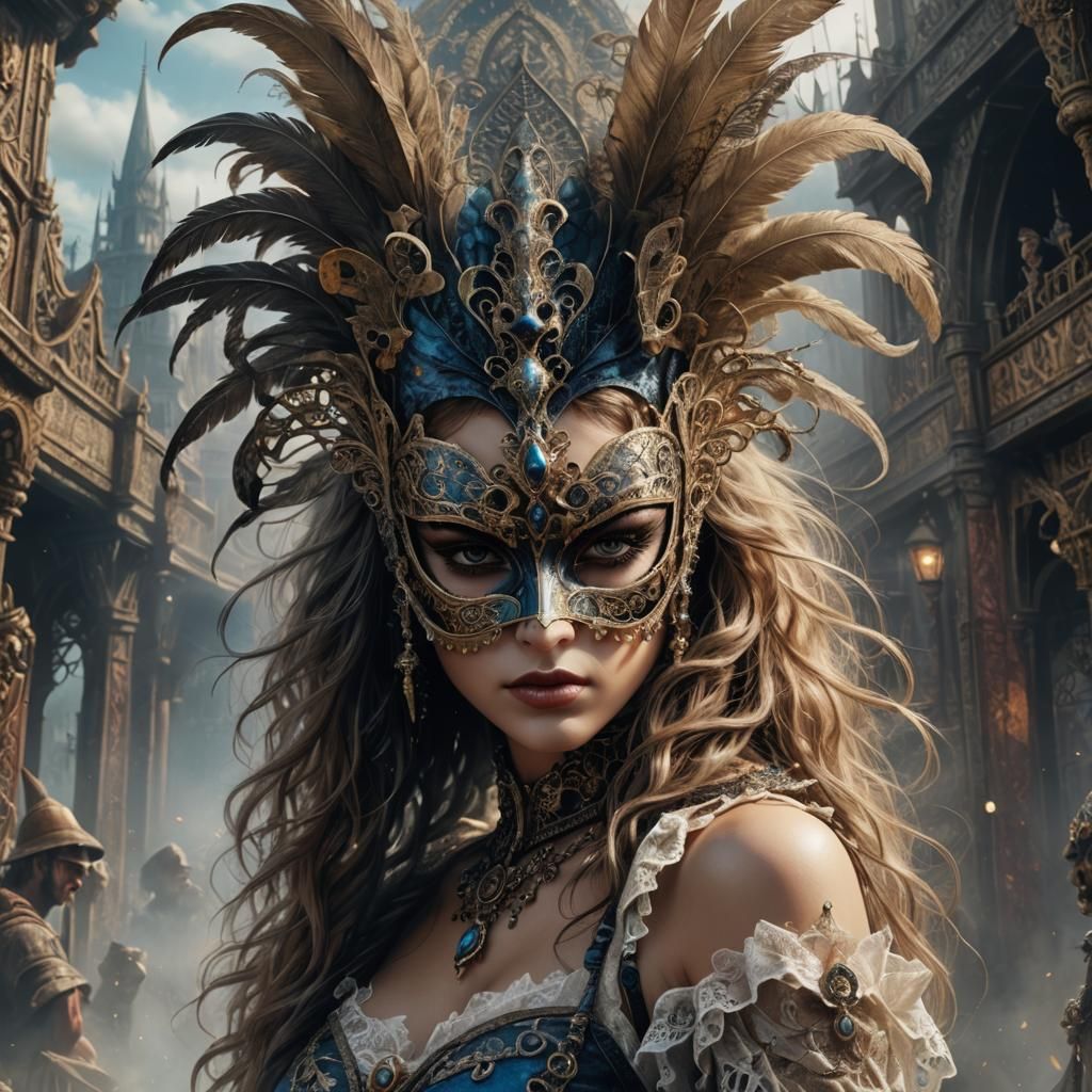 Lace Carnival Mask in Detailed Matte Painting Style