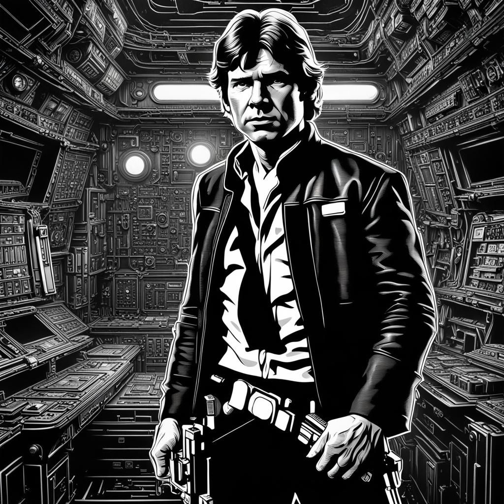 Hyperrealistic Portrait of Han Solo in Sharp Focus