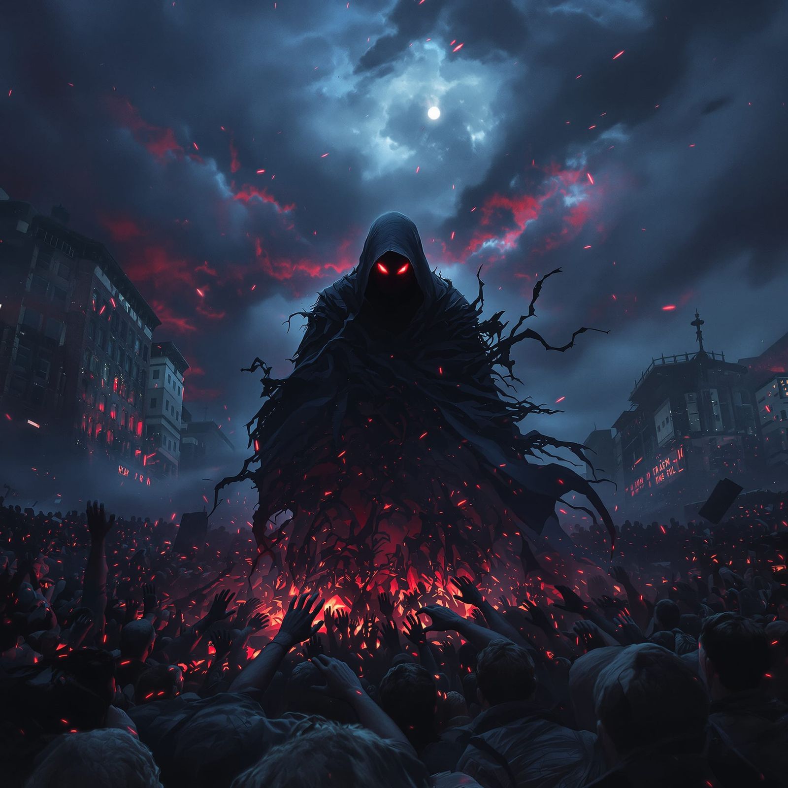 Shadowy Figure of Sedition Ignites Restless Crowd in Dark Fa...