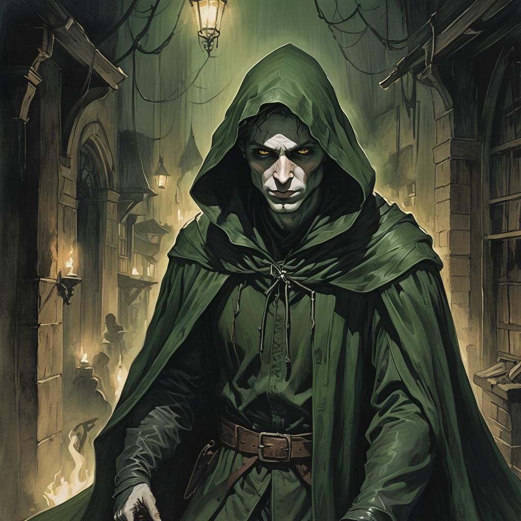 Shadowy Thief in a Gothic Thieves' Den