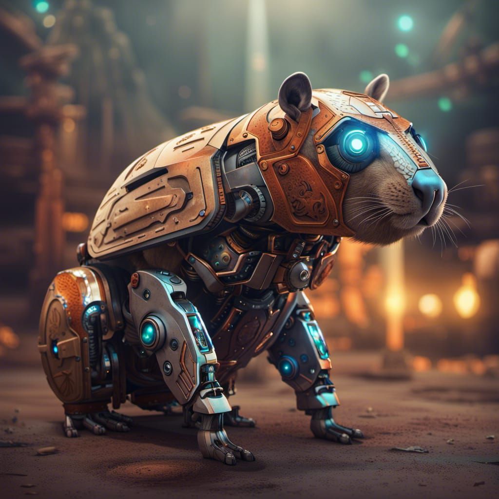 Robot Capybara Logo: Detailed Matte Painting