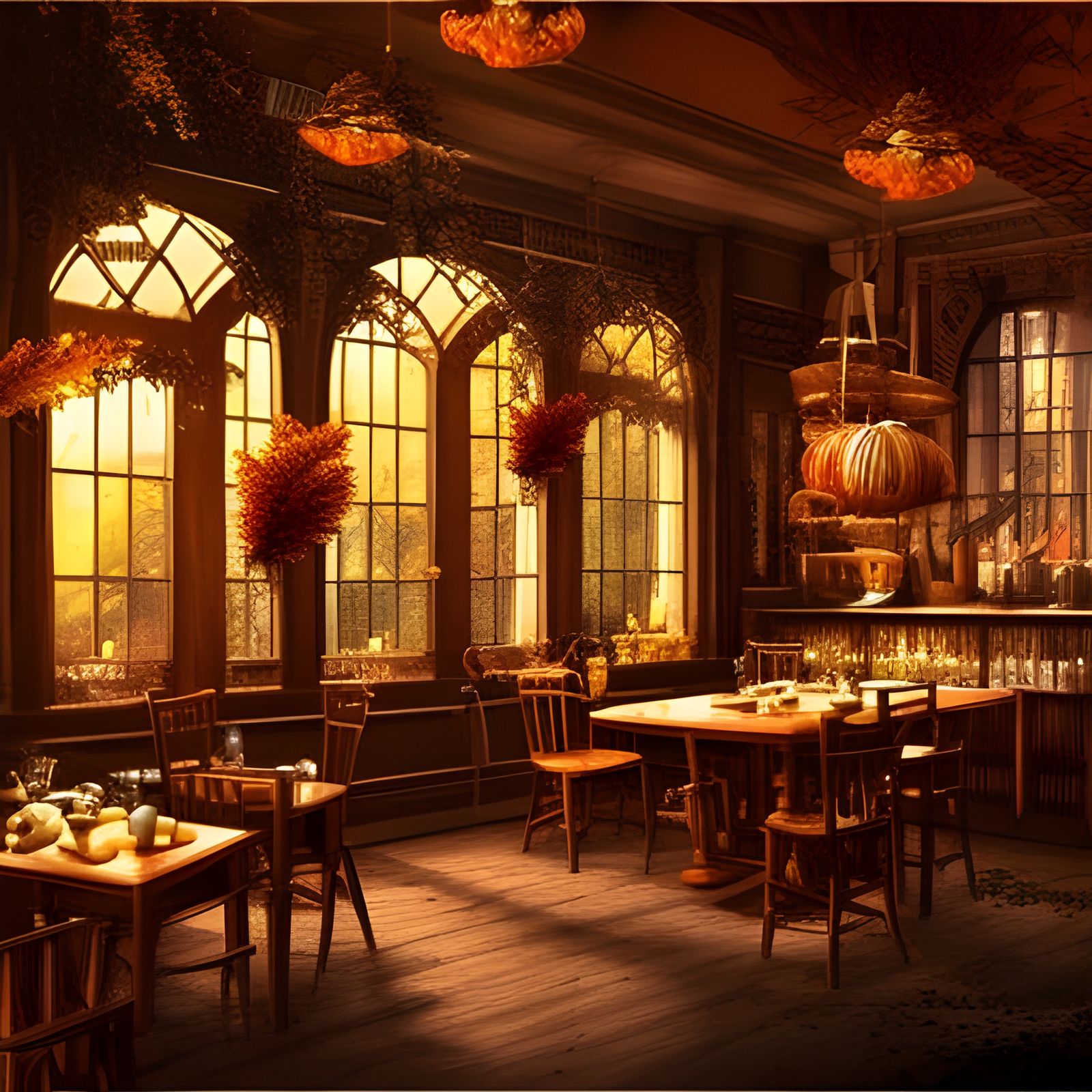 Autumn Cafe Digital Matte Painting