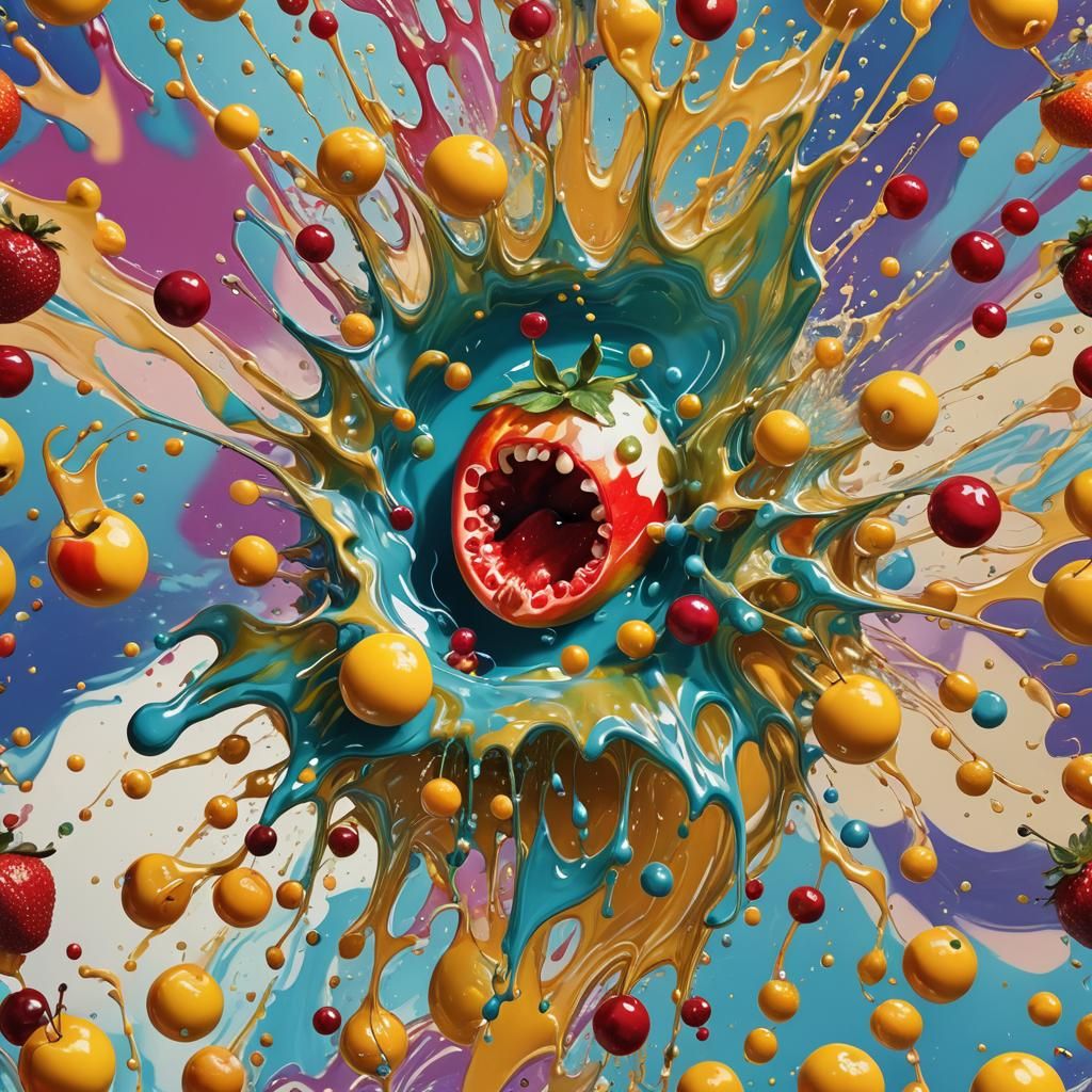 Surreal Fruit Bobba Splash: A Digital Art Masterpiece