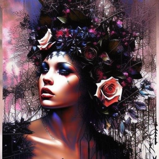 Gothic Woman with Black Floral Wreath