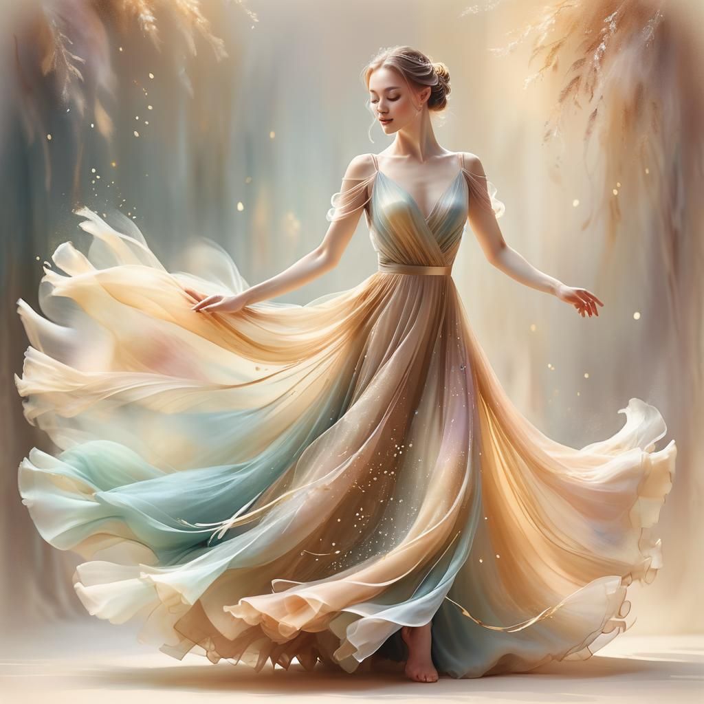 Girl Dancing in Dreamy Watercolor Concept Art