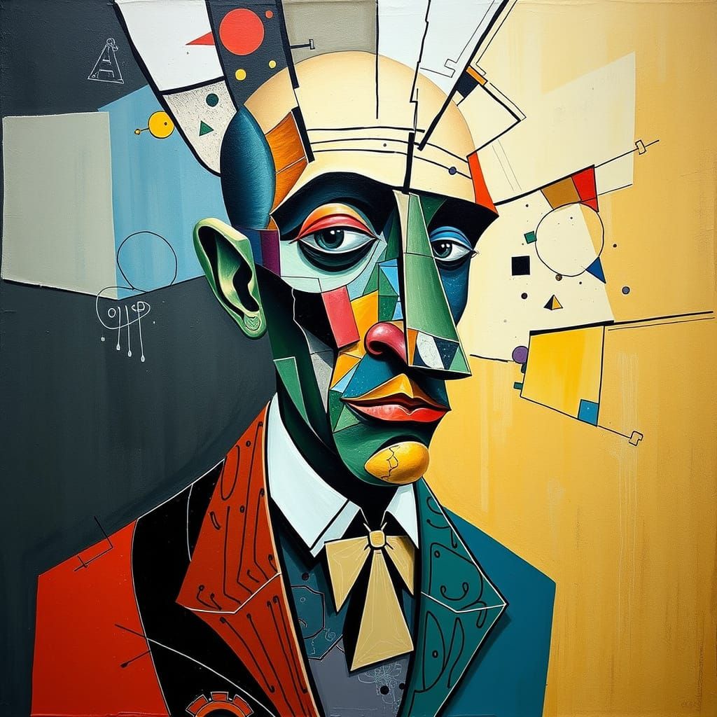 Cubist Dreamscape: Fractured Figure in Vibrant Colors