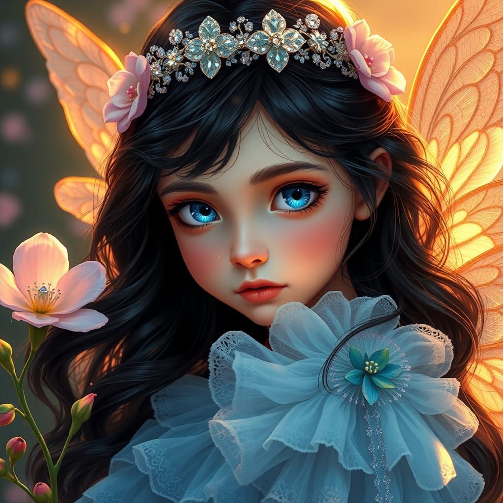 Ethereal Girl with Wings in Dreamlike Lighting