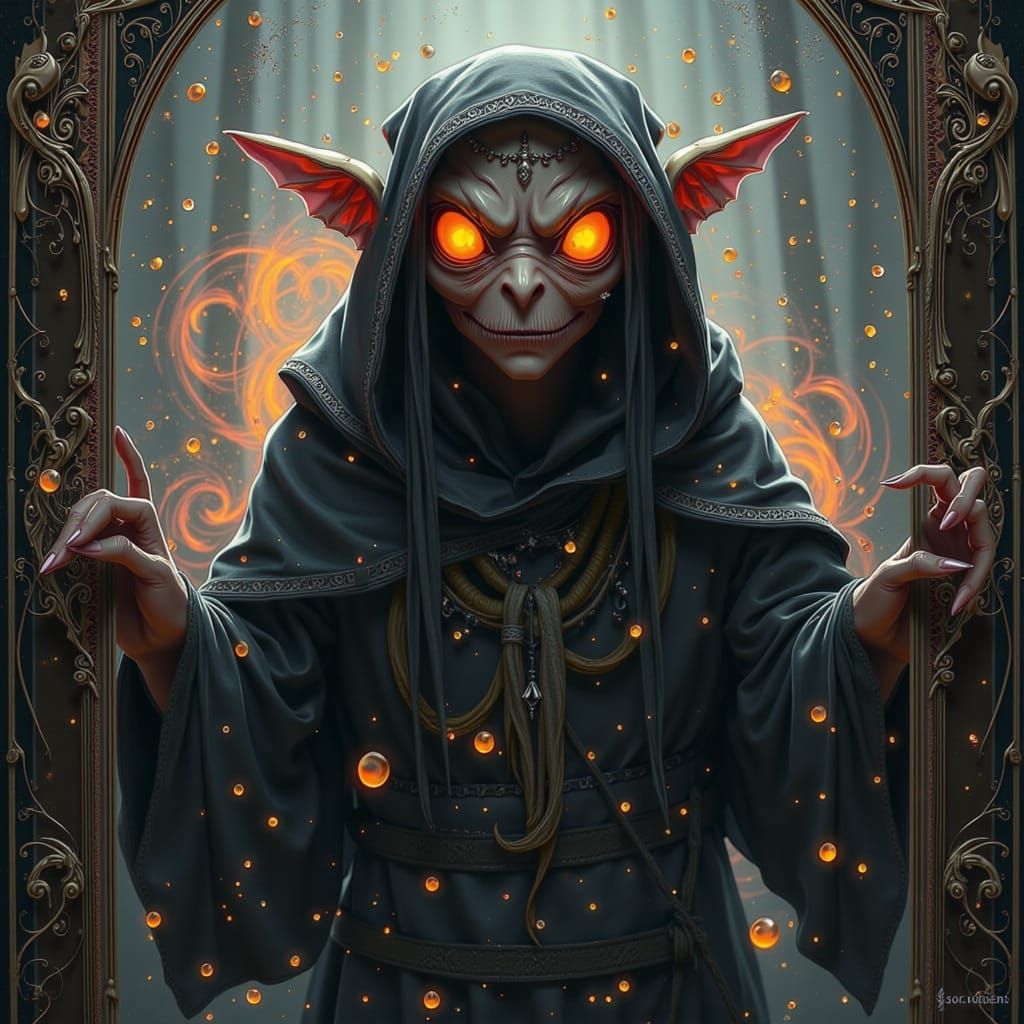 Evil Genie Trapped in Mystical Mirror, in Cyberpunk Style