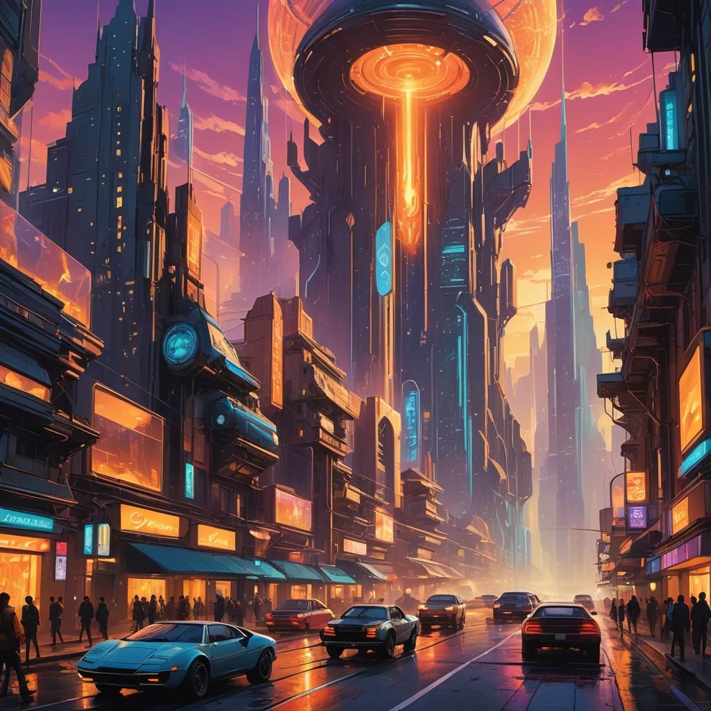 Glowing Portal Dominates Cityscape, Fantasy Concept Art