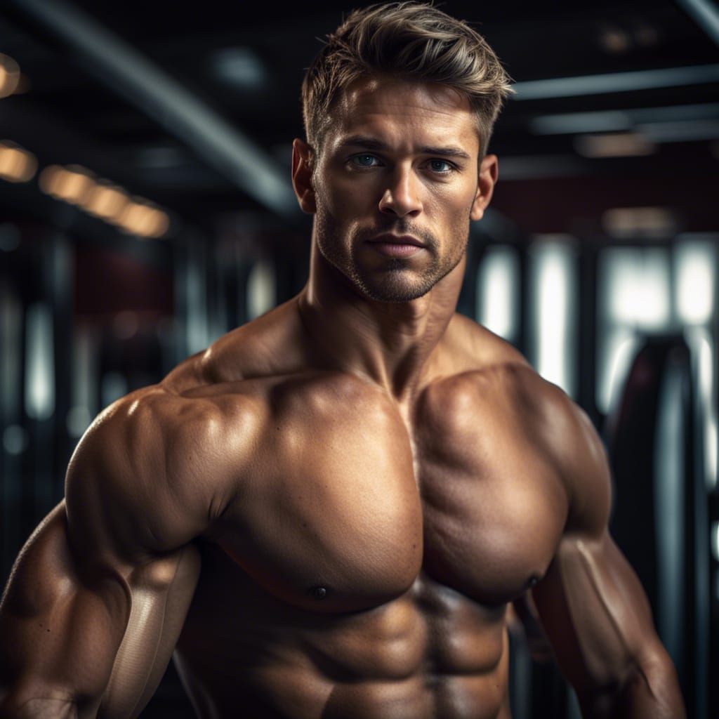 Hyperrealistic Gym Portrait of Fit Male Model