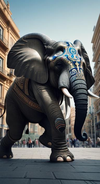 Cybernetic Aztec Elephant Shaman in Puebla, Hyperrealistic 3...