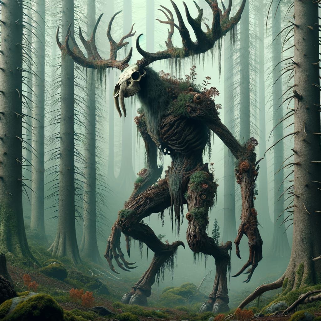 Ominous Forest Creature with Deer Skull