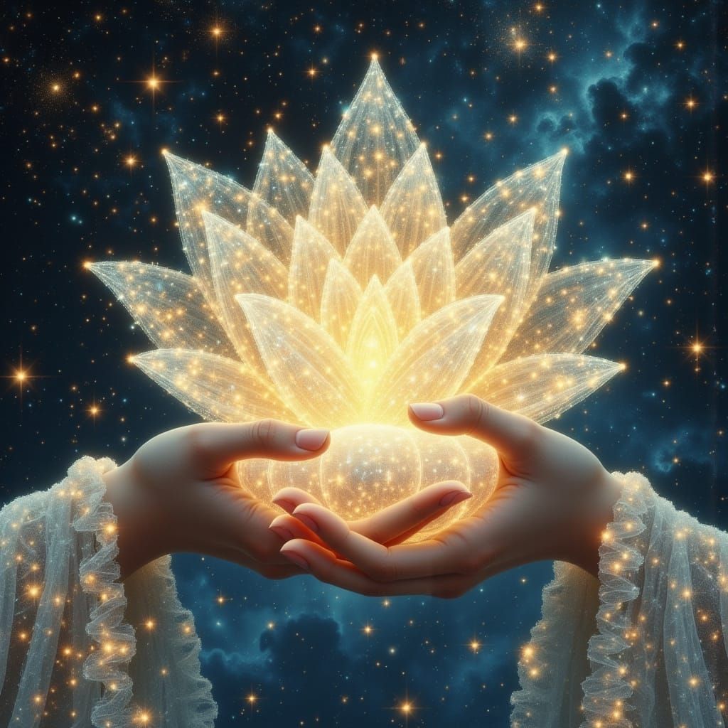 Ethereal Lotus Flower Radiates Light Amidst Celestial Night ...