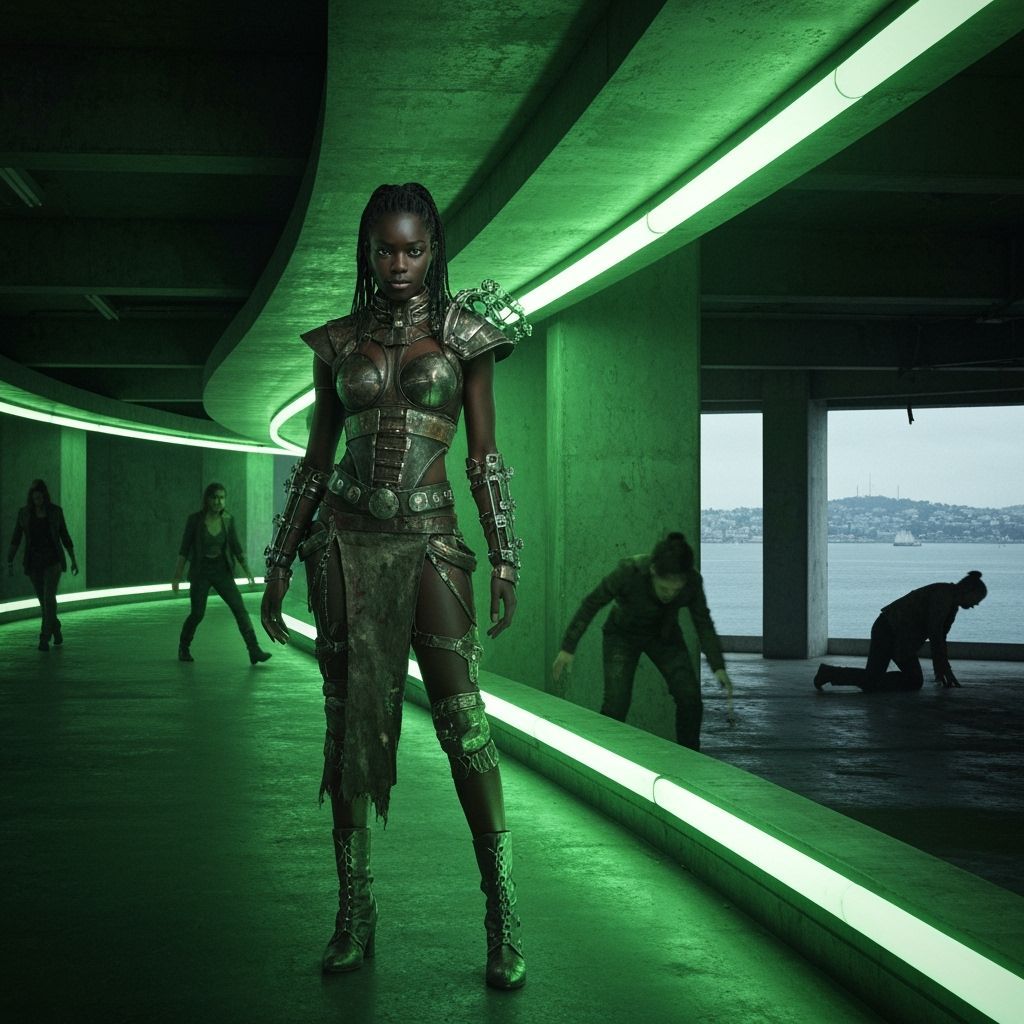 Dystopian Woman in San Francisco, in Cyberpunk Style