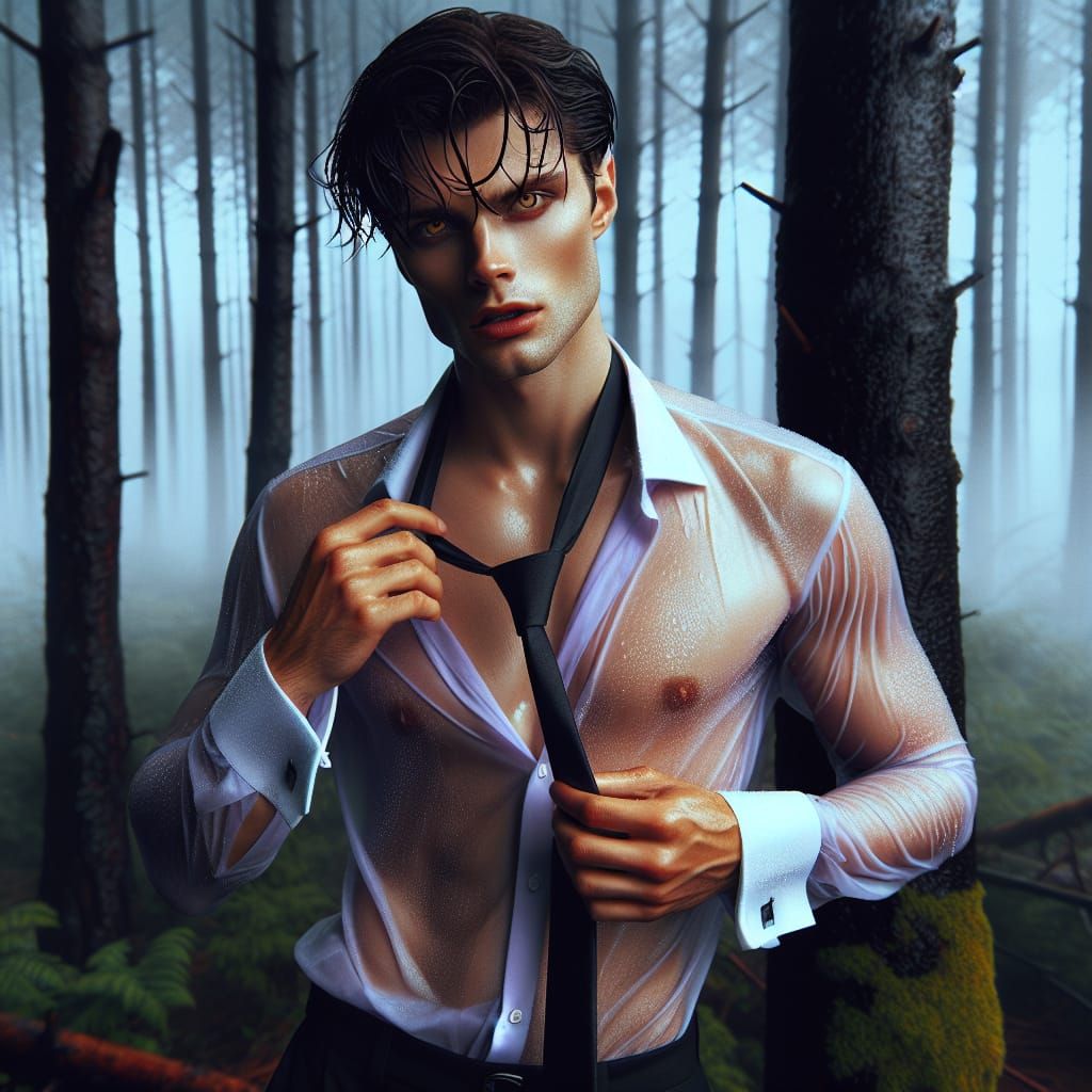 Handsome Vampire in Forest with Gothic Atmosphere