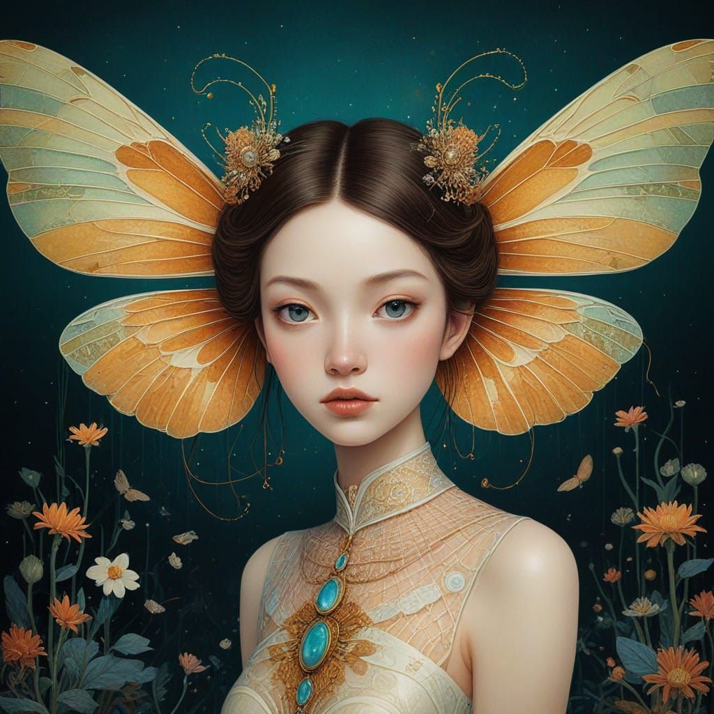 Ethereal Android Dragonfly Entity Radiates Wisdom and Spirit...