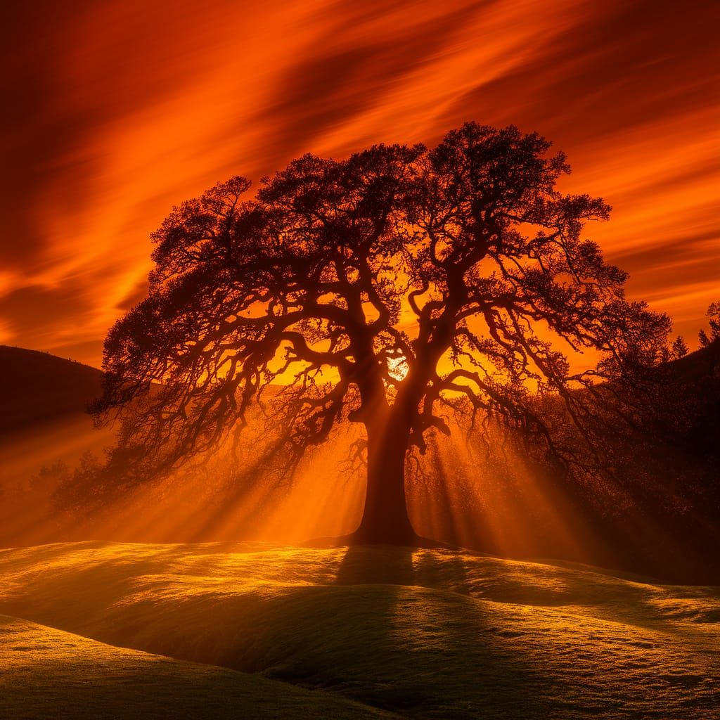 Zephyr Autumn Night Oak Tree at Sunset