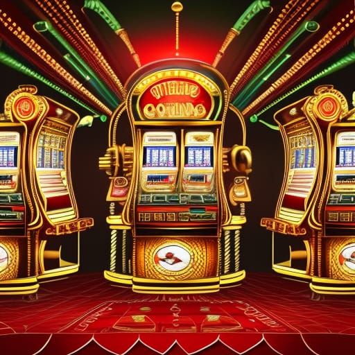 Steampunk Casino with Gold Columns and Slot Machines