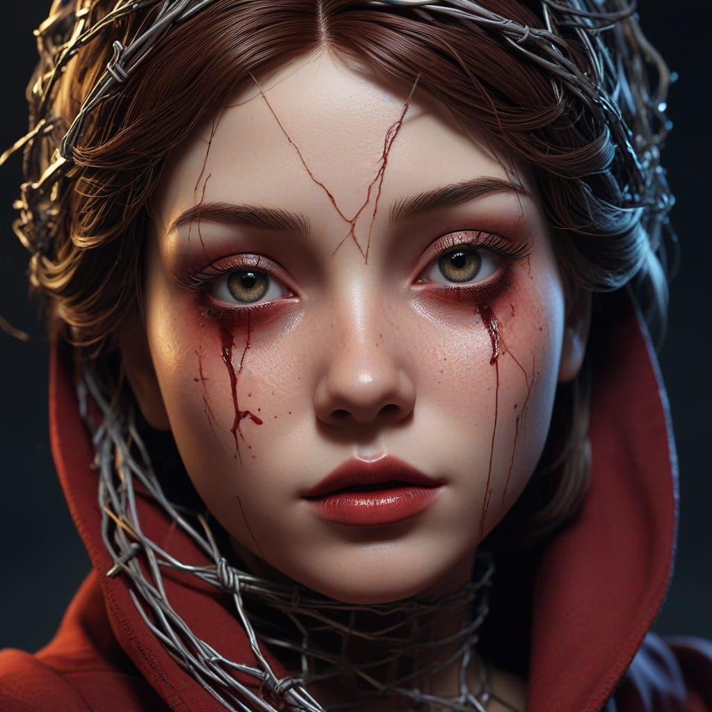 Disturbing Close-Up of a Shattered Porcelain Doll in Dark Re...